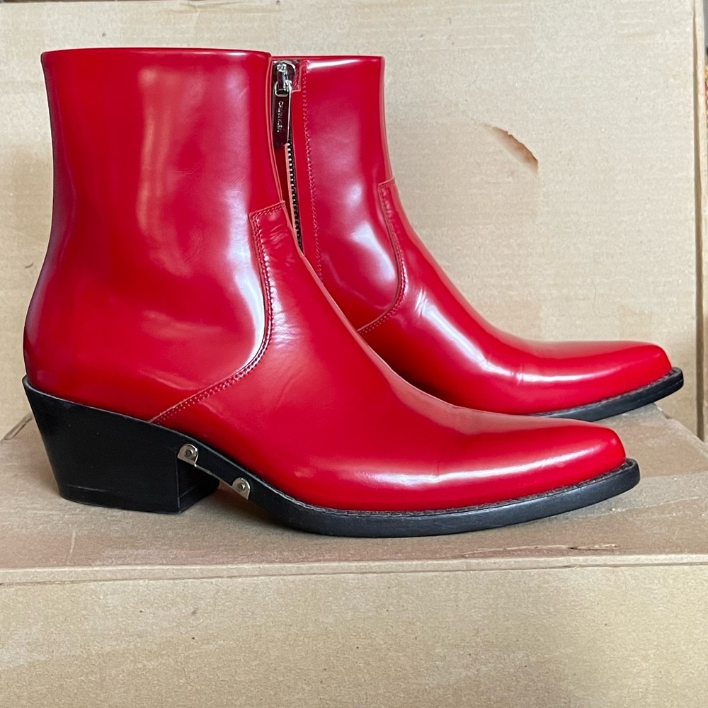 Calvin Klein 205W39NYC Tiesa Red Leather Ankle Boots sz 38